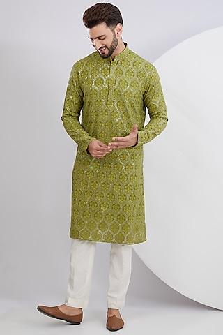 mehendi green georgette embroidered kurta set