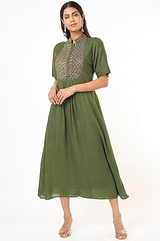 mehendi green hand embroidered dress