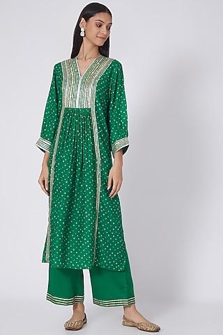 mehendi green kurta set with gota work