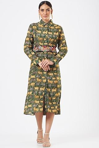 mehendi green printed dress