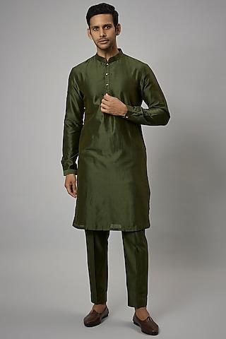 mehendi green silk chanderi kurta set