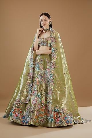 mehendi green tissue embellished lehenga set