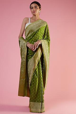 mehendi green viscose georgette brocade embroidered saree