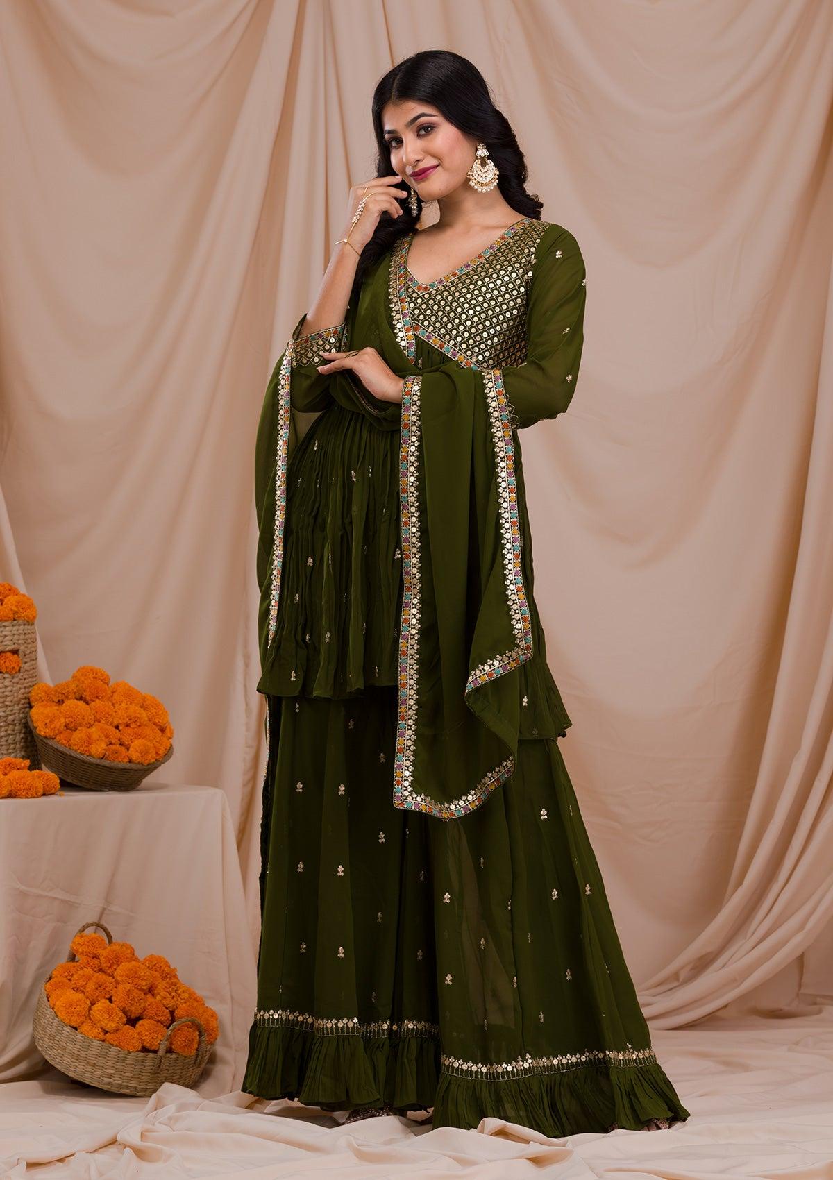 mehendi sequins georgette readymade sharara suit