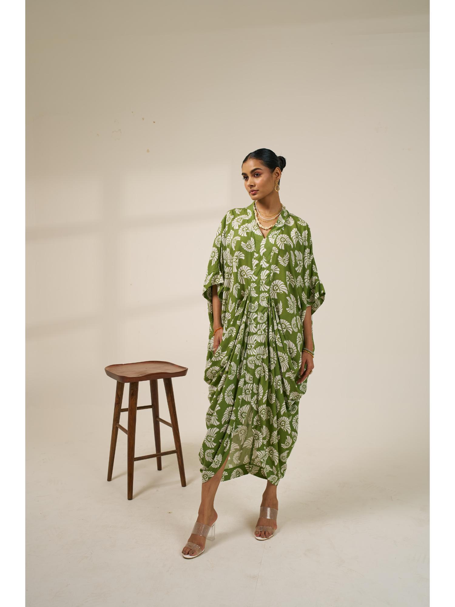 meher bahamas printed draped kaftan dress