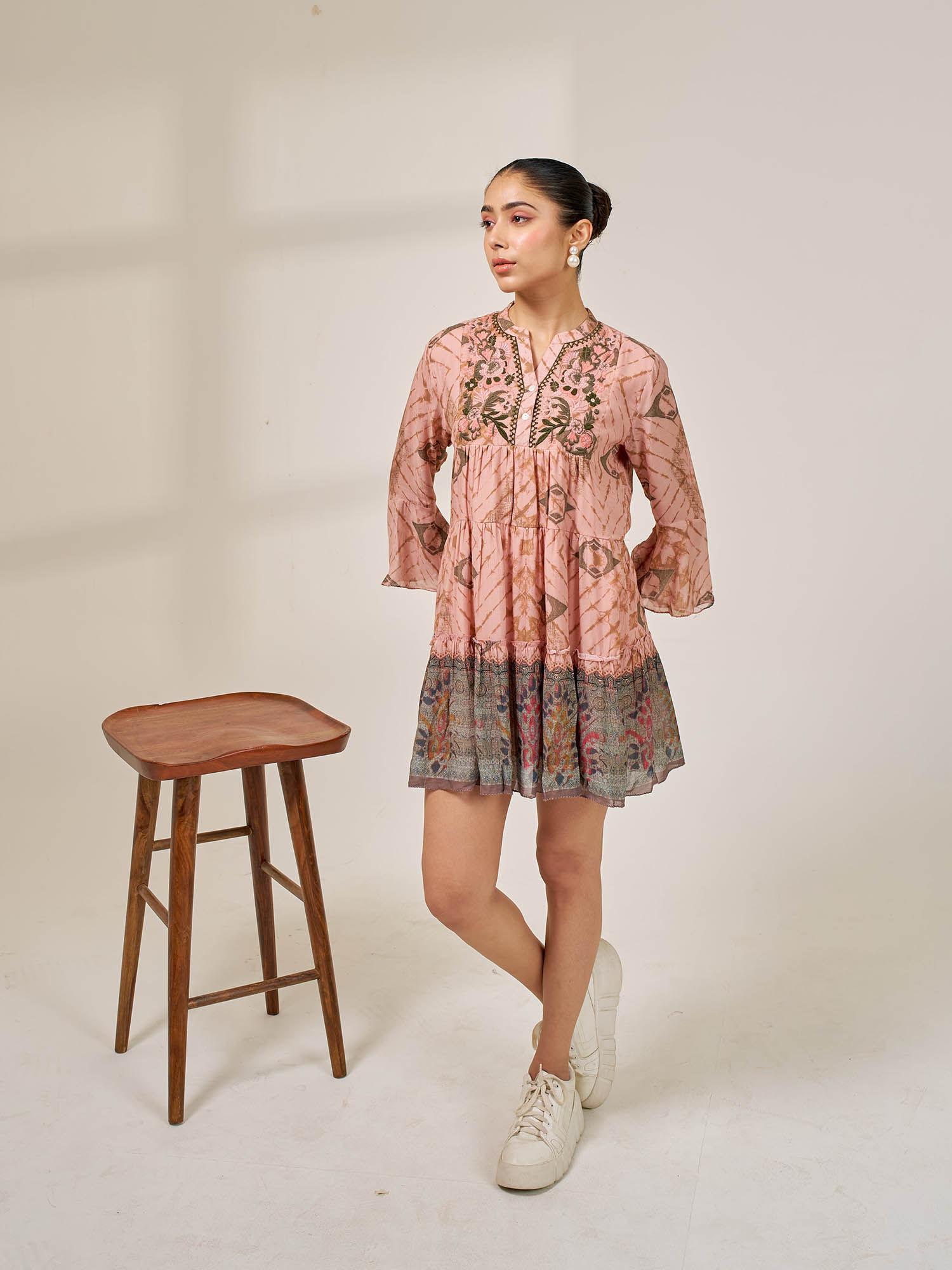 meher blush pink printed short dress