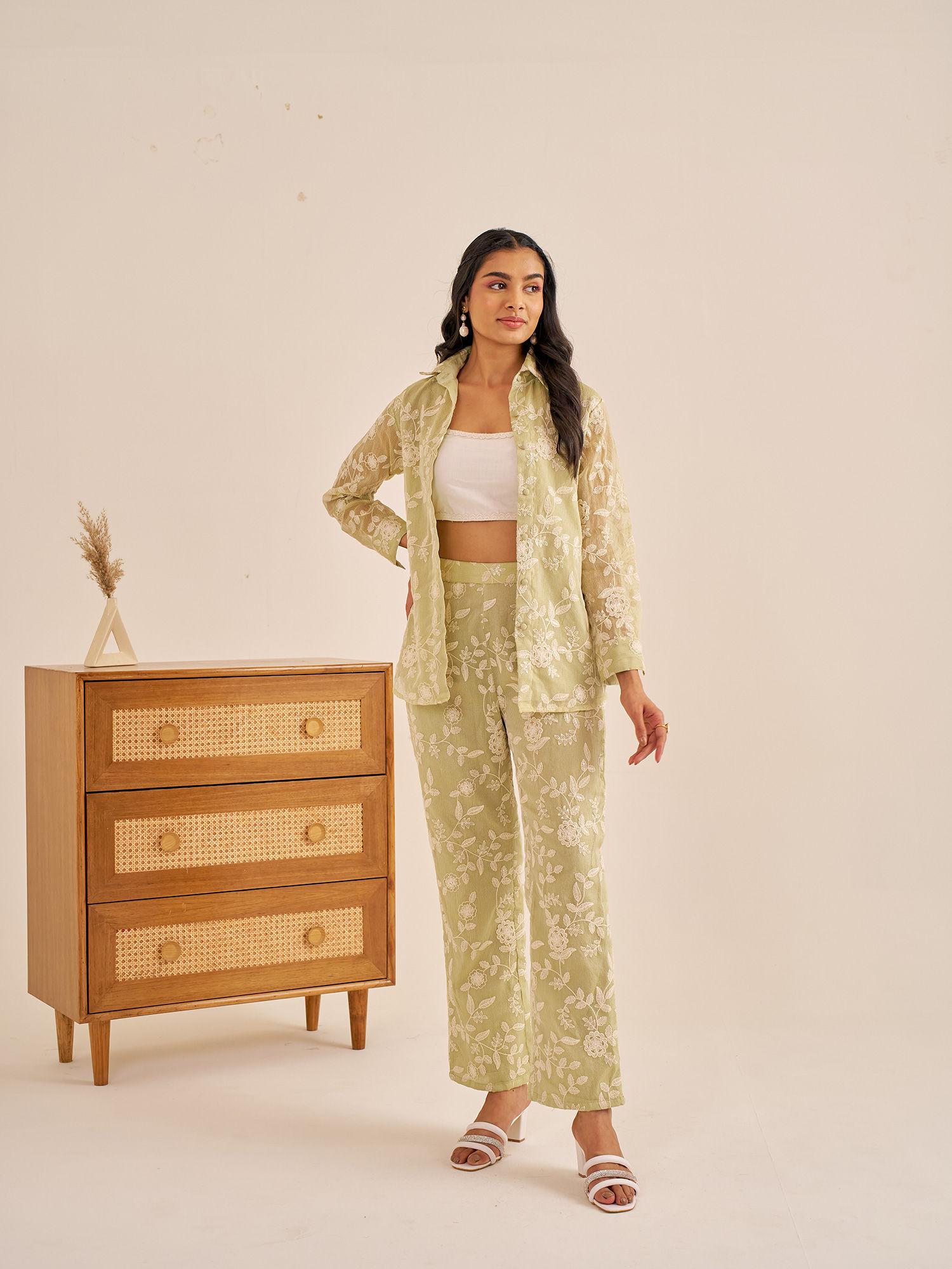 meher green embroidered shirt