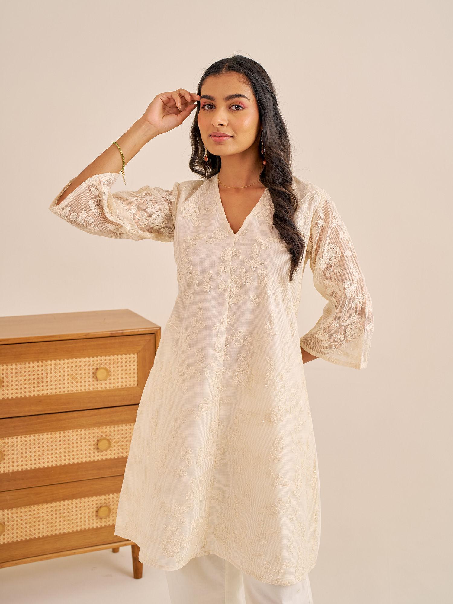 meher snow ivory thread work kurta