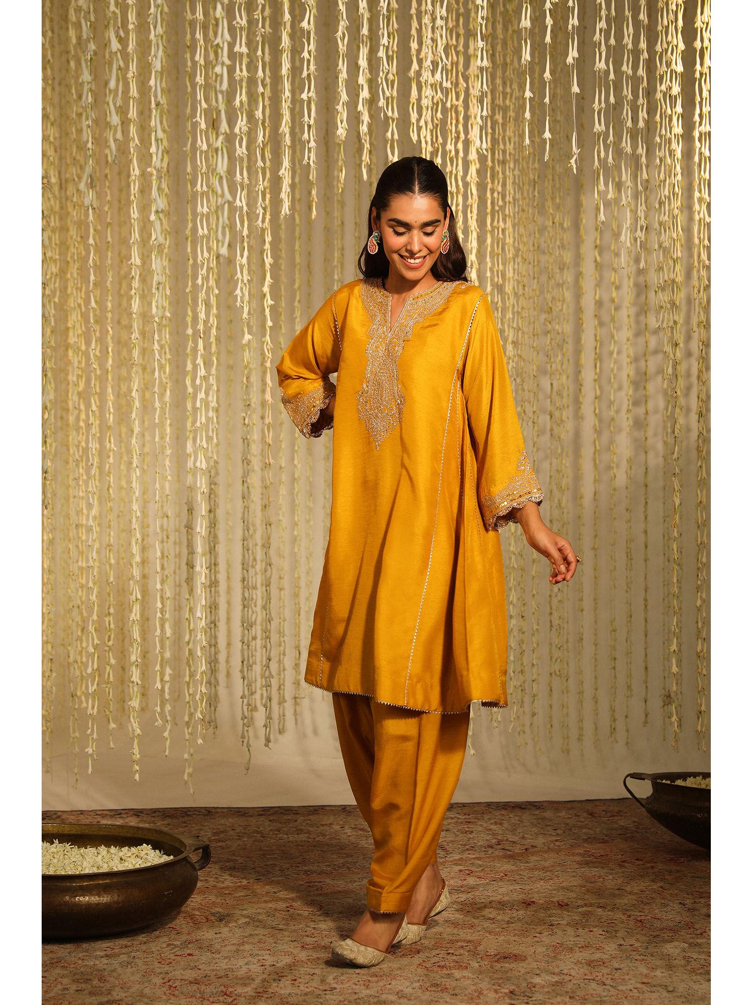 mehnaaz kurta & salwar-mustard (set of 2)