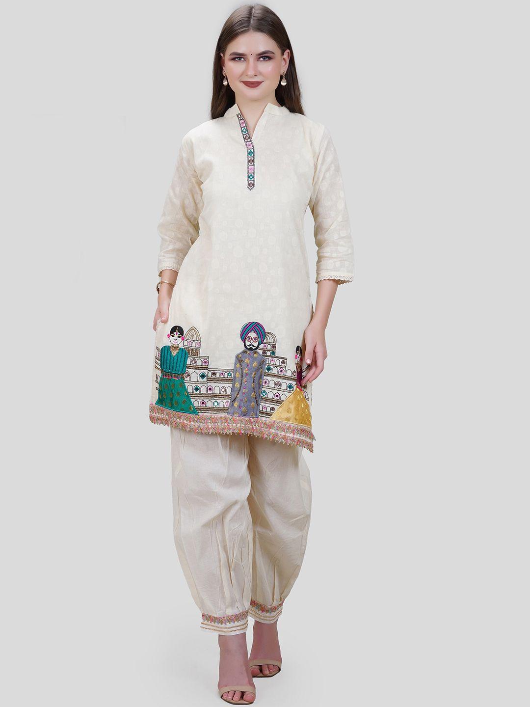 mehnam ethnic motifs embroidered pure cotton regular kurta with harem pants