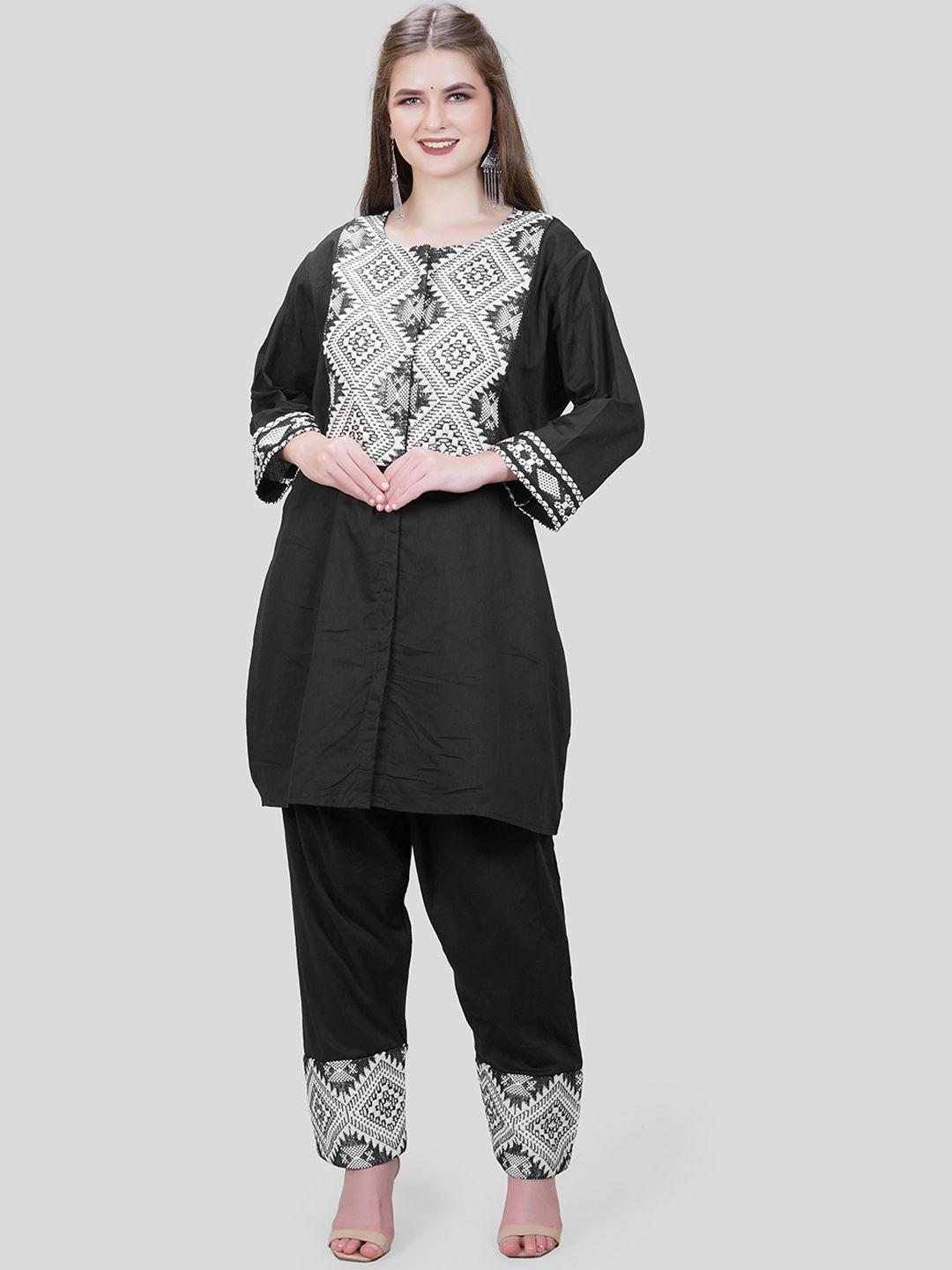 mehnam ethnic motifs embroidered regular pure cotton kurta with trousers
