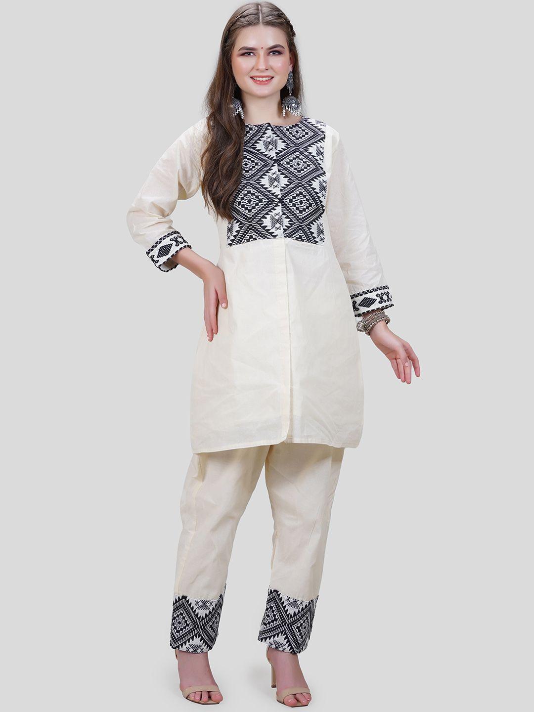 mehnam yoke design regular pure cotton kurta with trousers