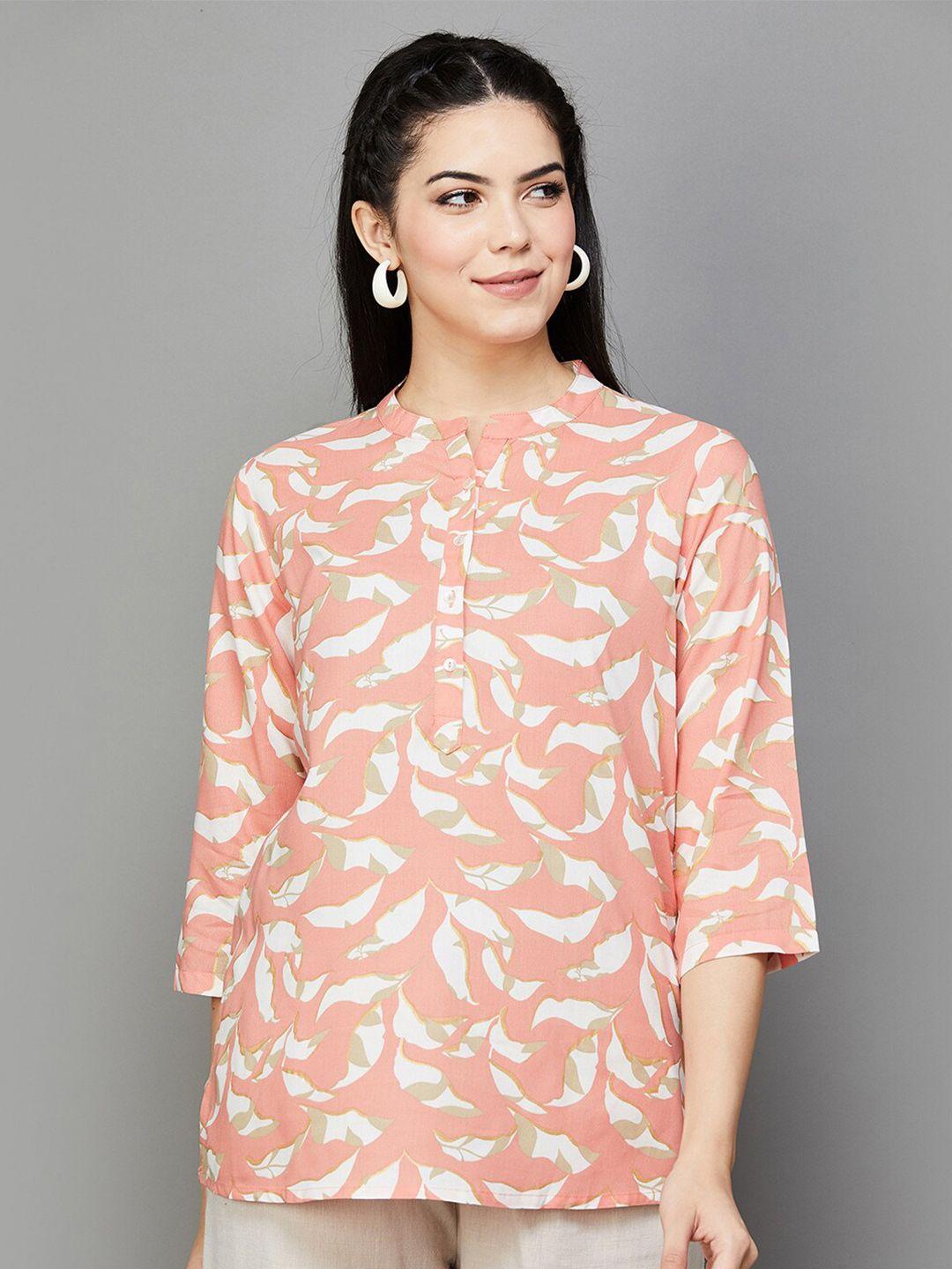 melange by lifestyle  floral printed mandarin collar kurti