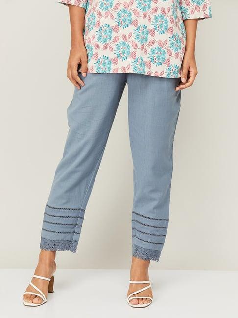 melange by lifestyle blue cotton printed pants