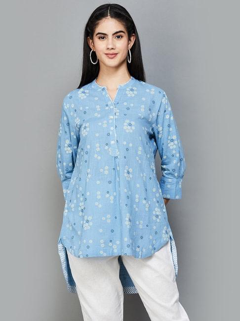 melange by lifestyle blue cotton printed tunic