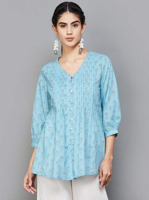 melange by lifestyle blue cotton printed tunic