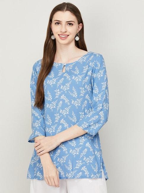 melange by lifestyle blue printed tunic