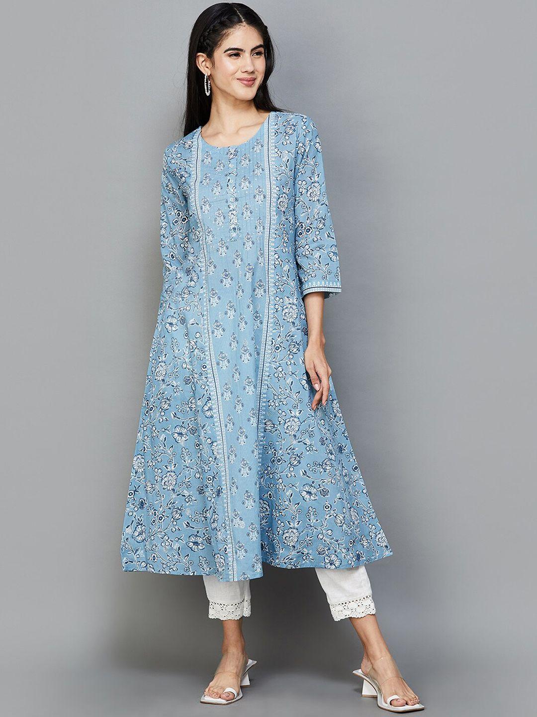 melange by lifestyle cotton printed flared sleeves chikankari kurta