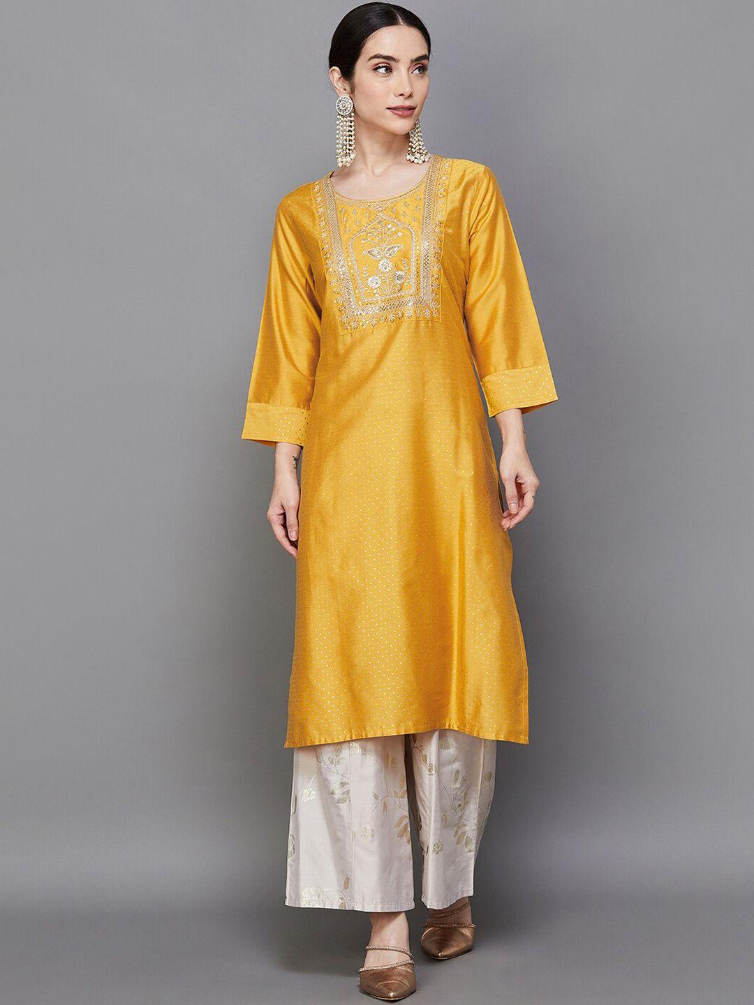 melange by lifestyle ethnic motifs embroidered sequinned straight kurta