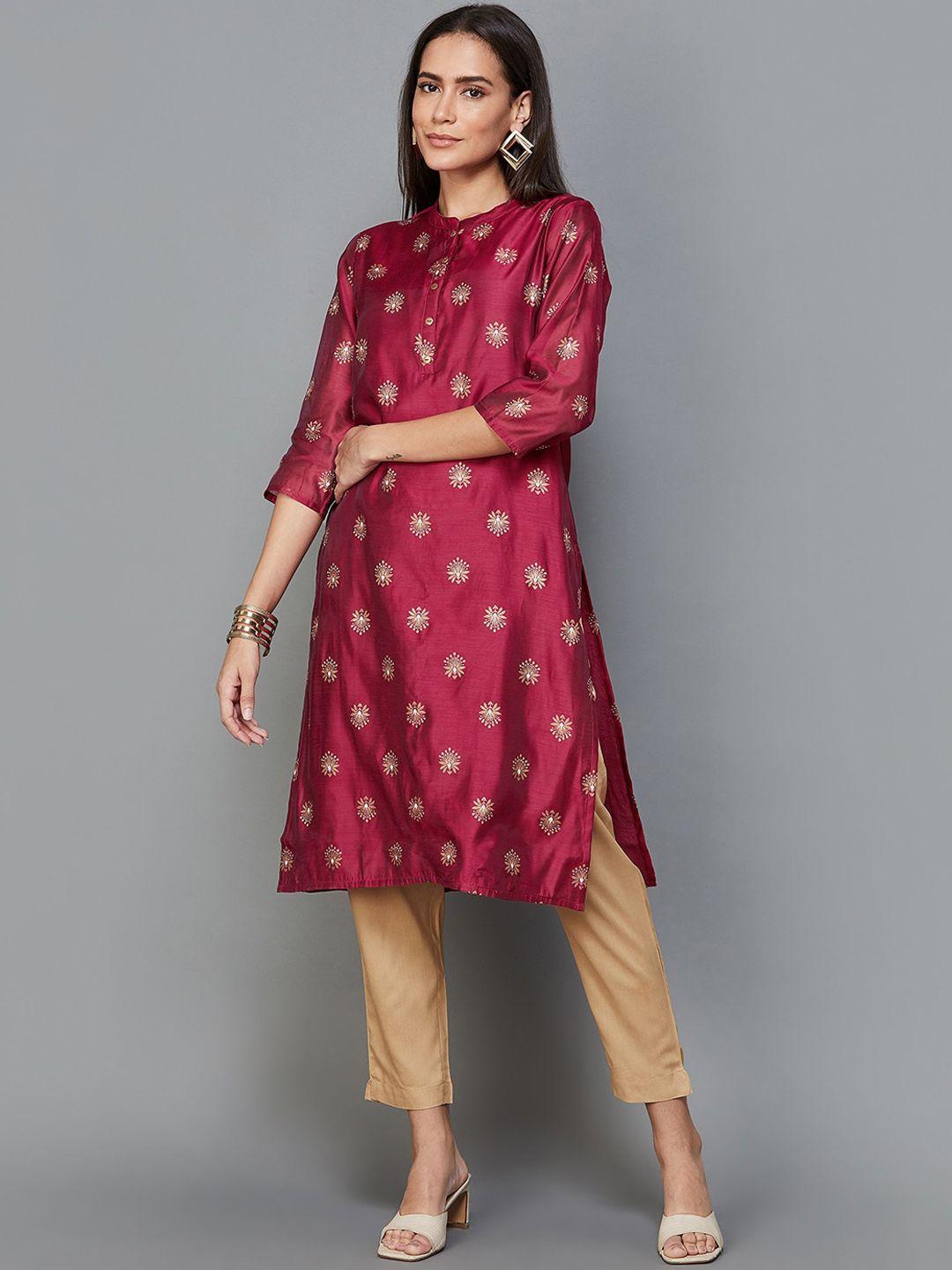 melange by lifestyle ethnic motifs printed regular kurta with trousers