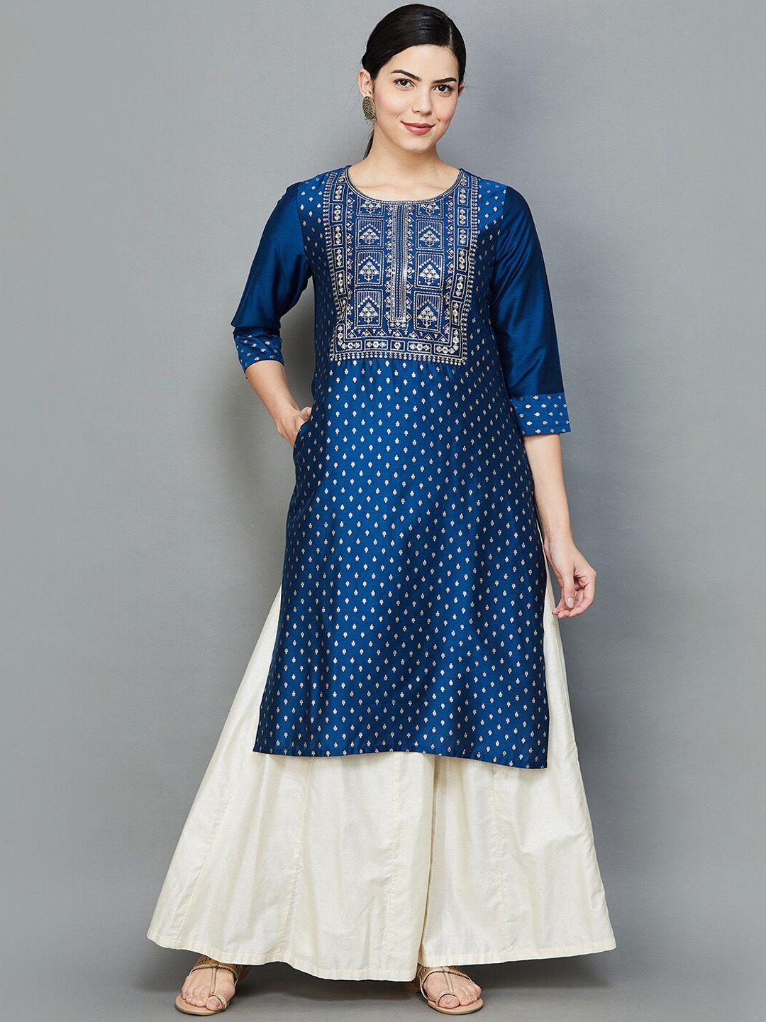 melange by lifestyle ethnic motifs woven design thread work straight kurta