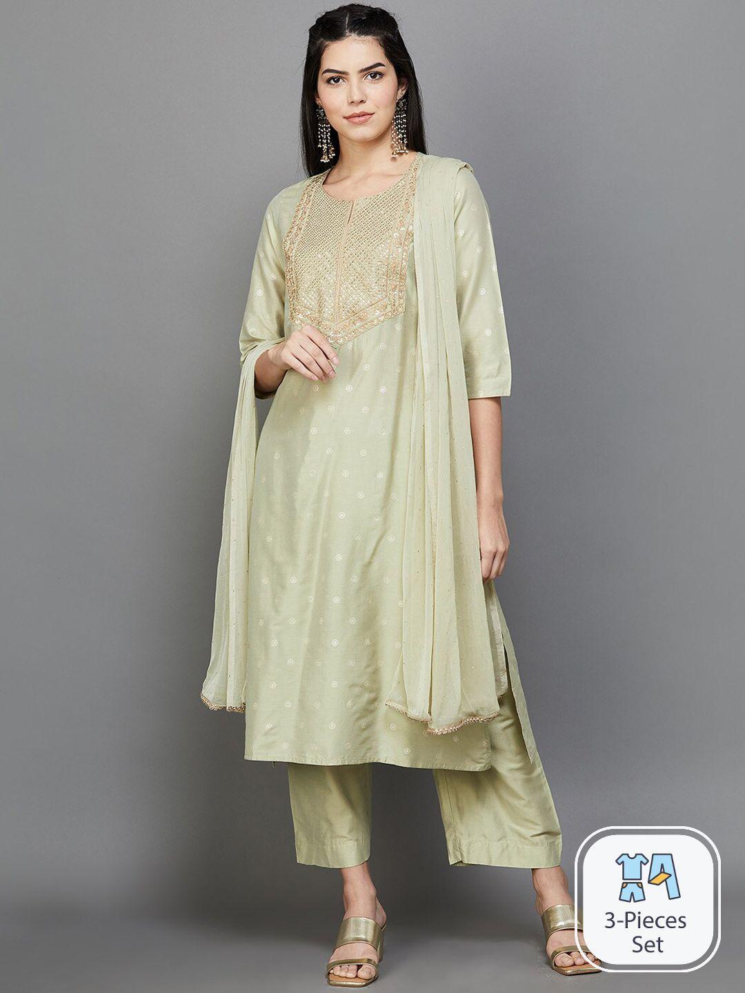 melange by lifestyle floral embroidered sequinned kurta with trousers & with dupatta