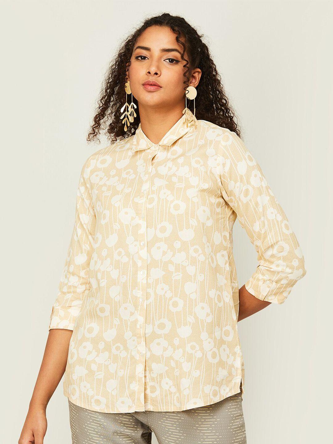 melange by lifestyle floral print roll-up sleeves shirt style top