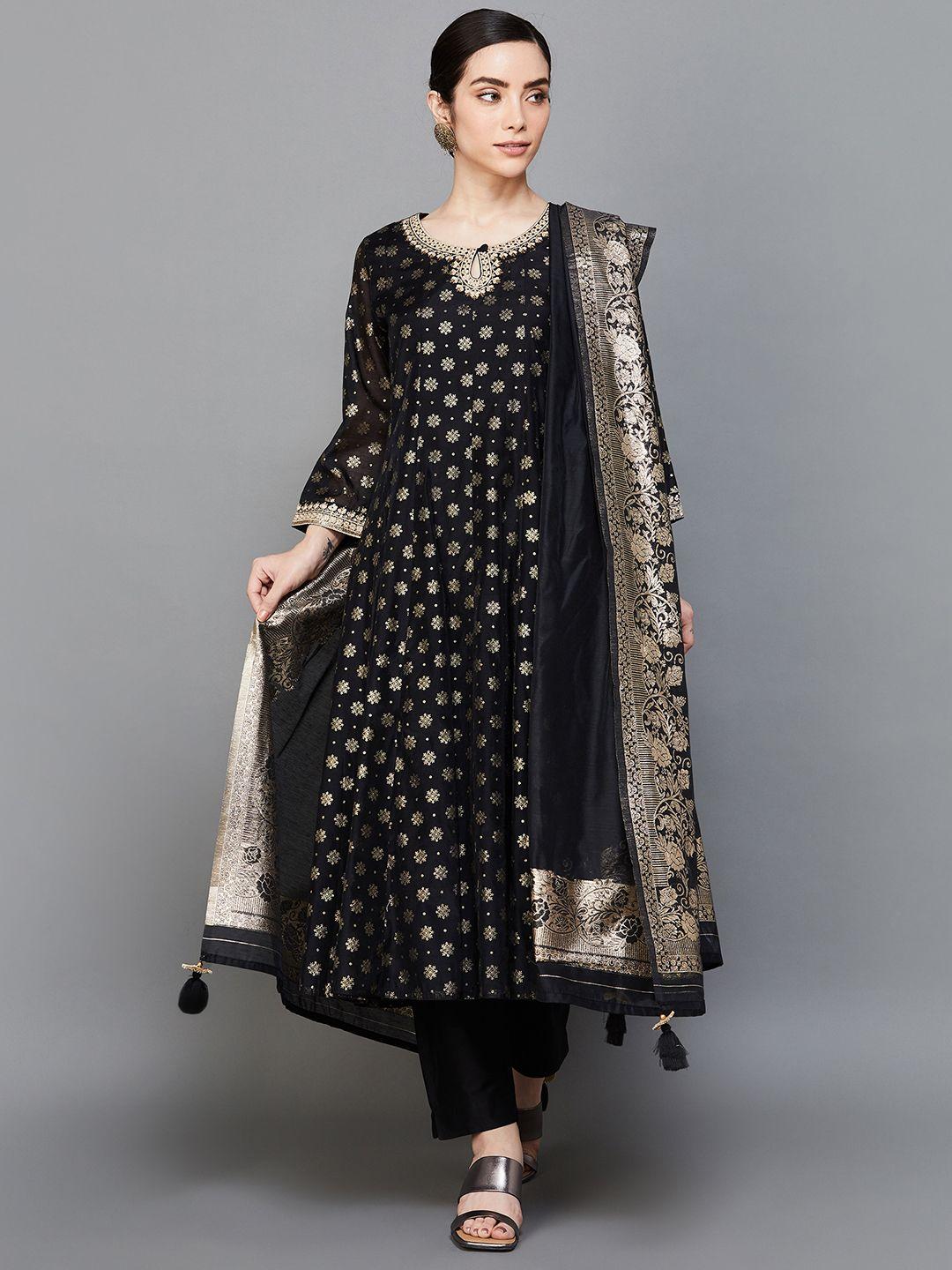 melange by lifestyle floral printed regular panelled kurta with trousers & dupatta
