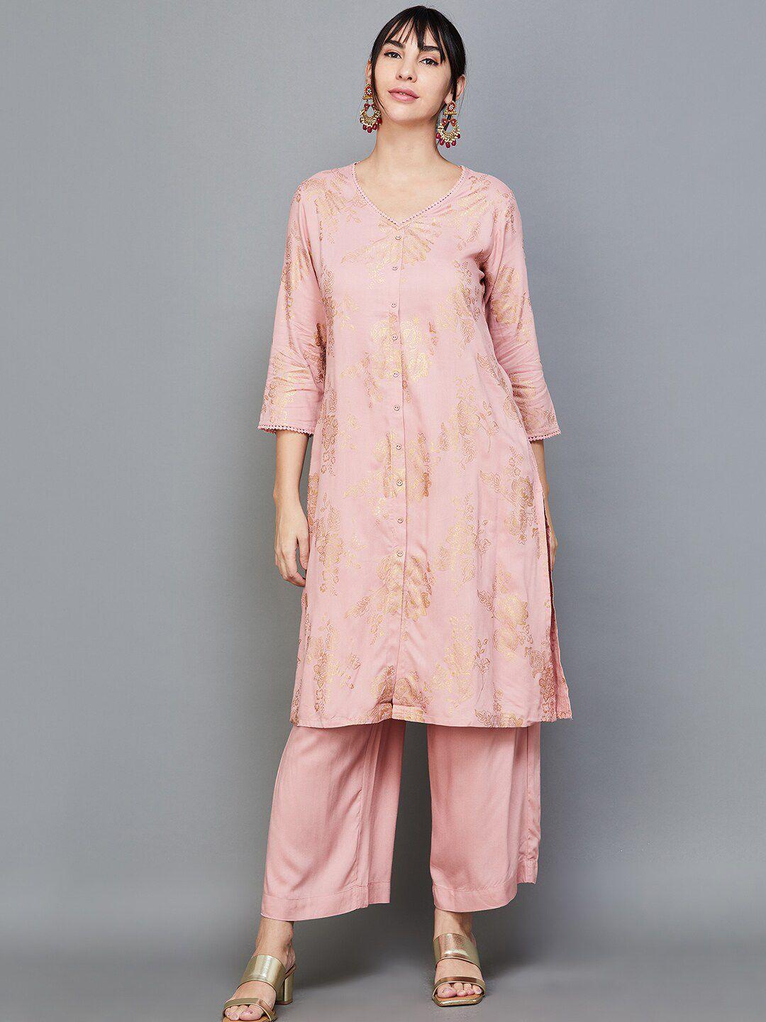 melange by lifestyle floral printed straight kurta with palazzos