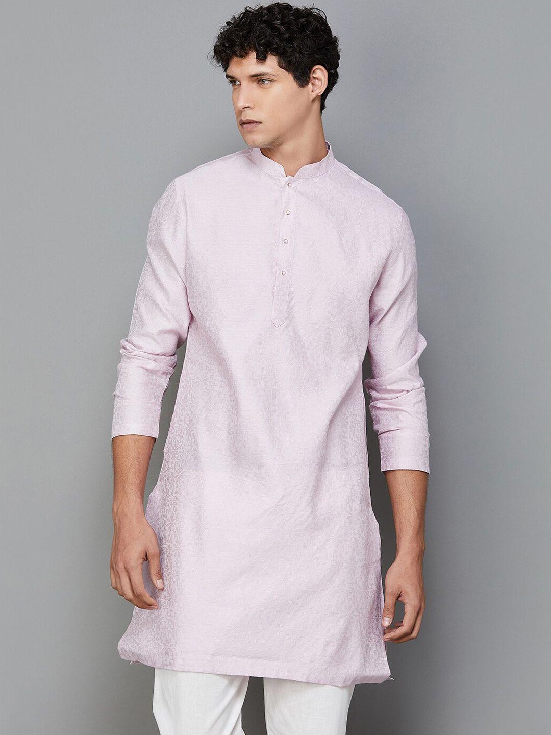 melange by lifestyle floral woven design pure cotton kurta with pyjamas