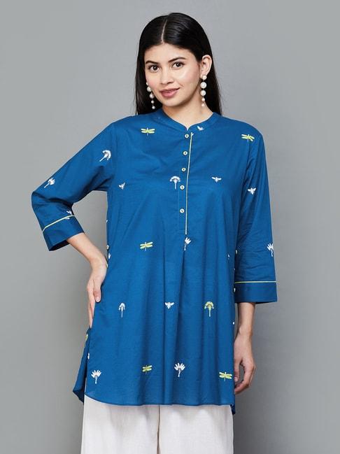 melange-by-lifestyle-indigo-blue-cotton-printed-tunic