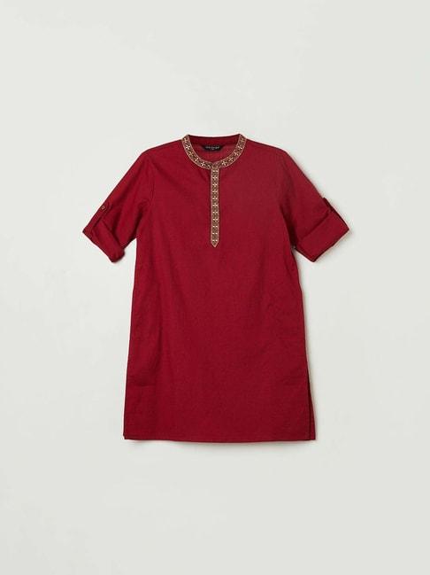 melange by lifestyle kids maroon cotton embroidered full sleeves kurta