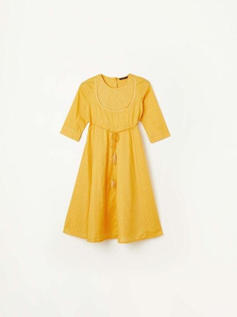 melange by lifestyle kids yellow cotton printed dress