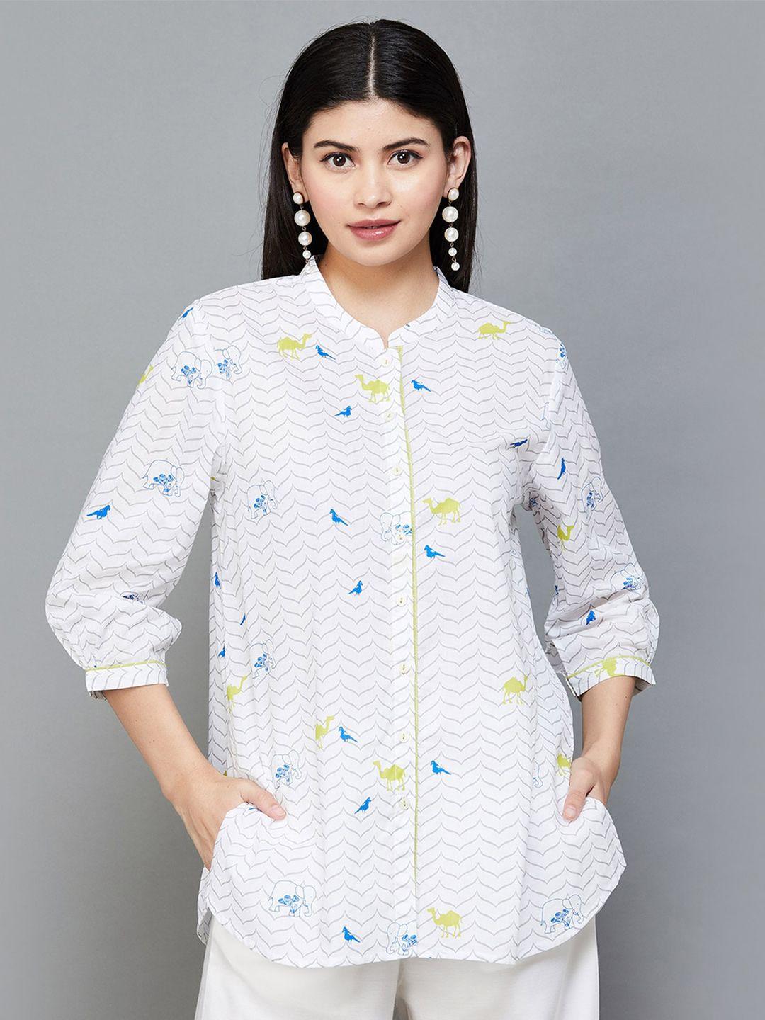melange by lifestyle mandarin collar printed pure cotton tunic