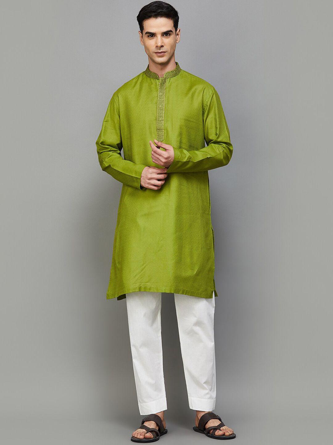 melange by lifestyle mandarin collar thread work pure cotton kurta with trouser