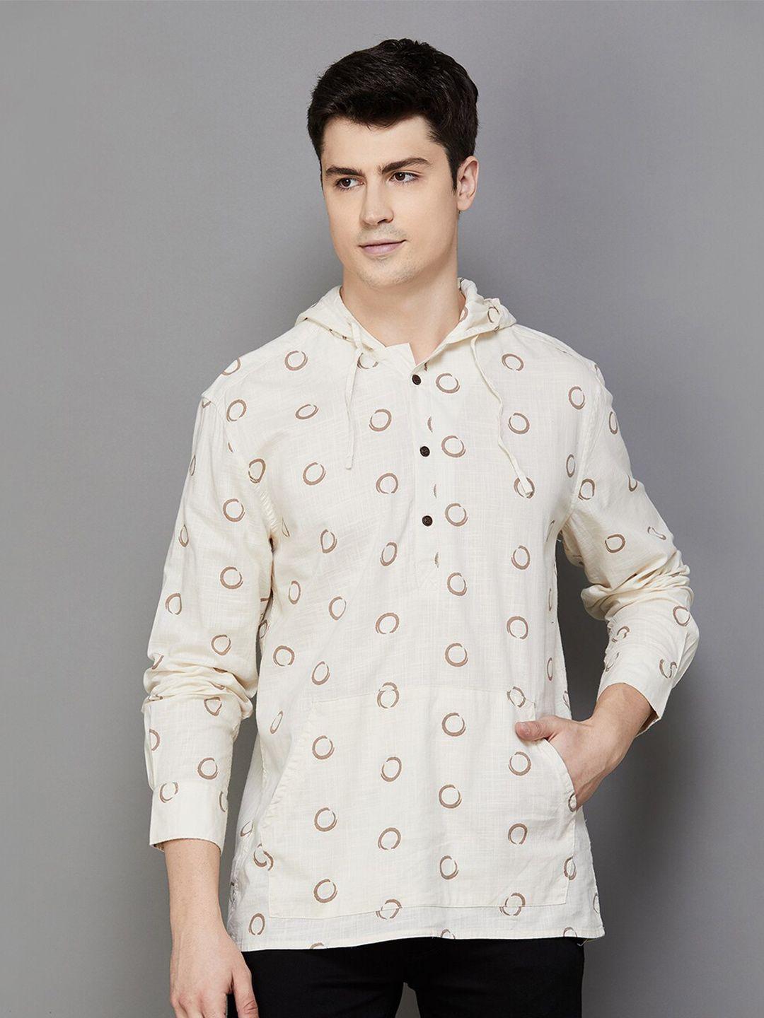 melange by lifestyle men beige opaque printed casual shirt