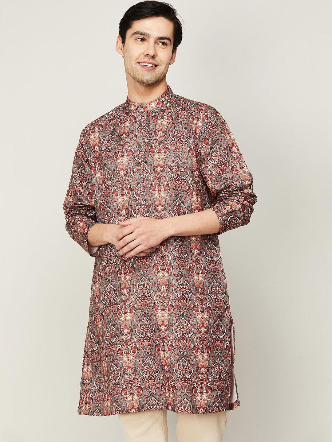 melange by lifestyle men ethnic motifs printed cotton kurta