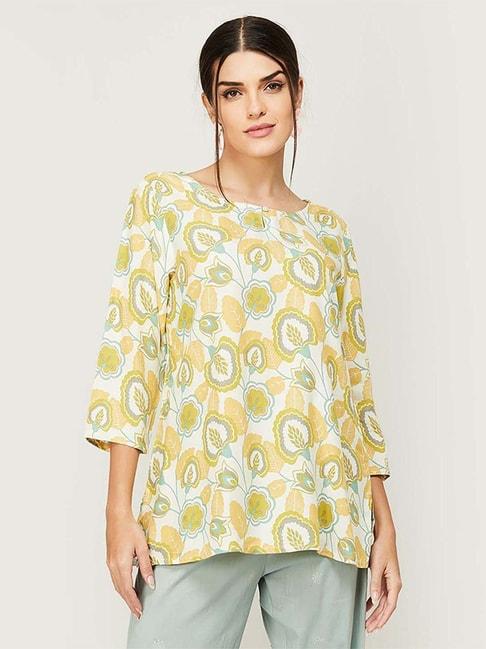 melange by lifestyle off-white & yellow printed tunic