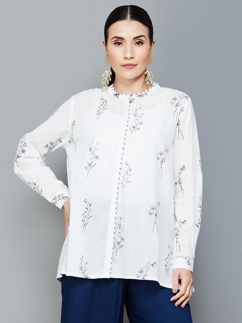 melange by lifestyle off-white cotton floral print tunic