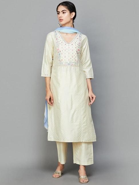 melange by lifestyle off-white embroidered kurta pant set with dupatta