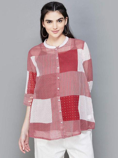 melange by lifestyle red cotton printed tunic with inner
