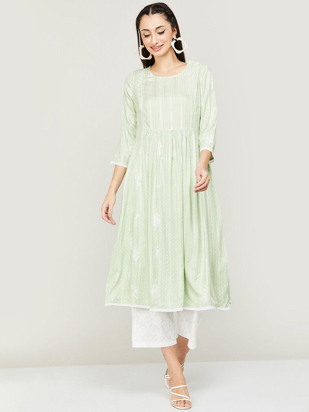 melange by lifestyle striped beads and stones detail a-line kurta