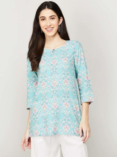 melange-by-lifestyle-teal-blue-printed-tunic