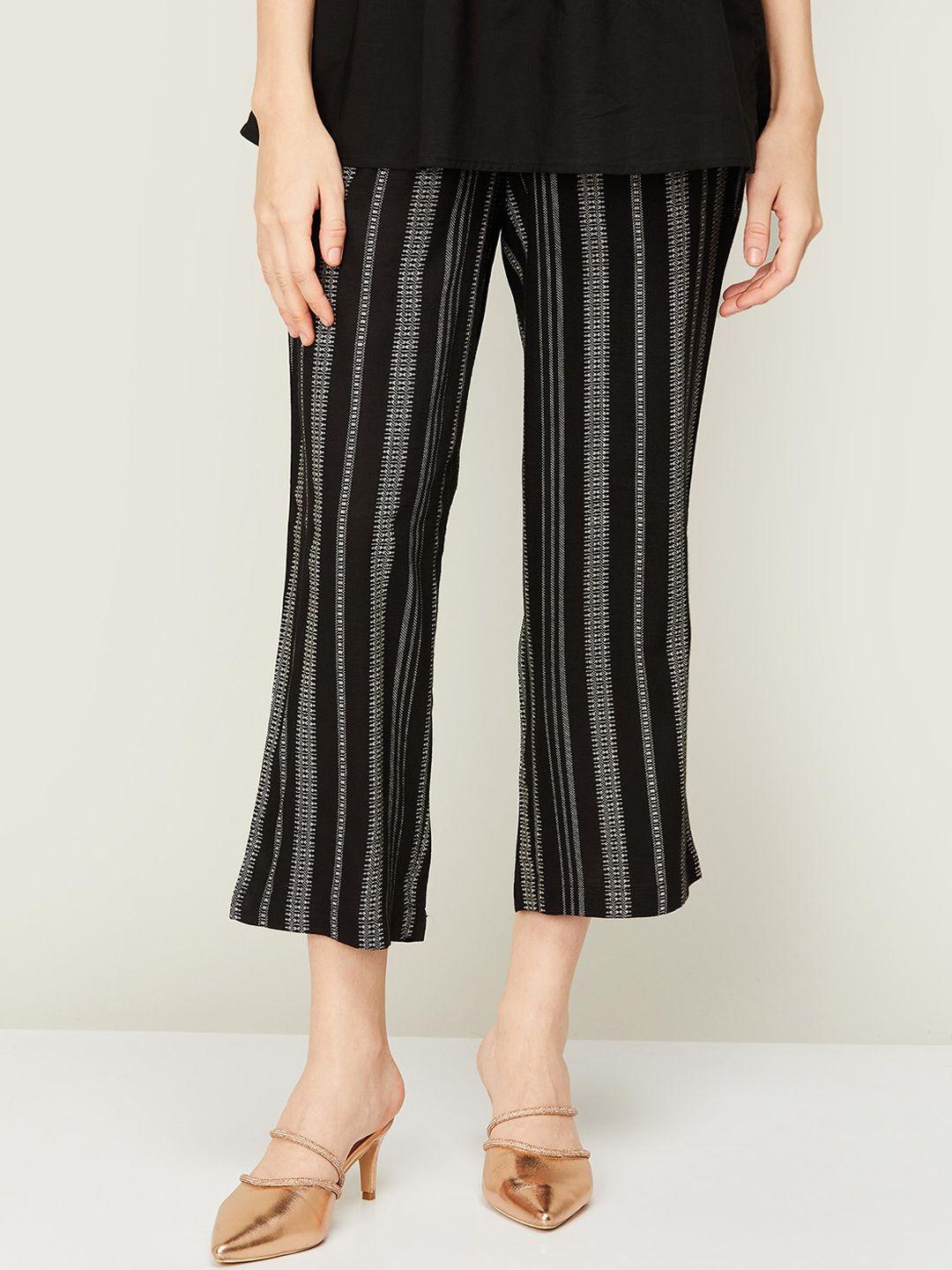 melange by lifestyle women black striped culottes trousers