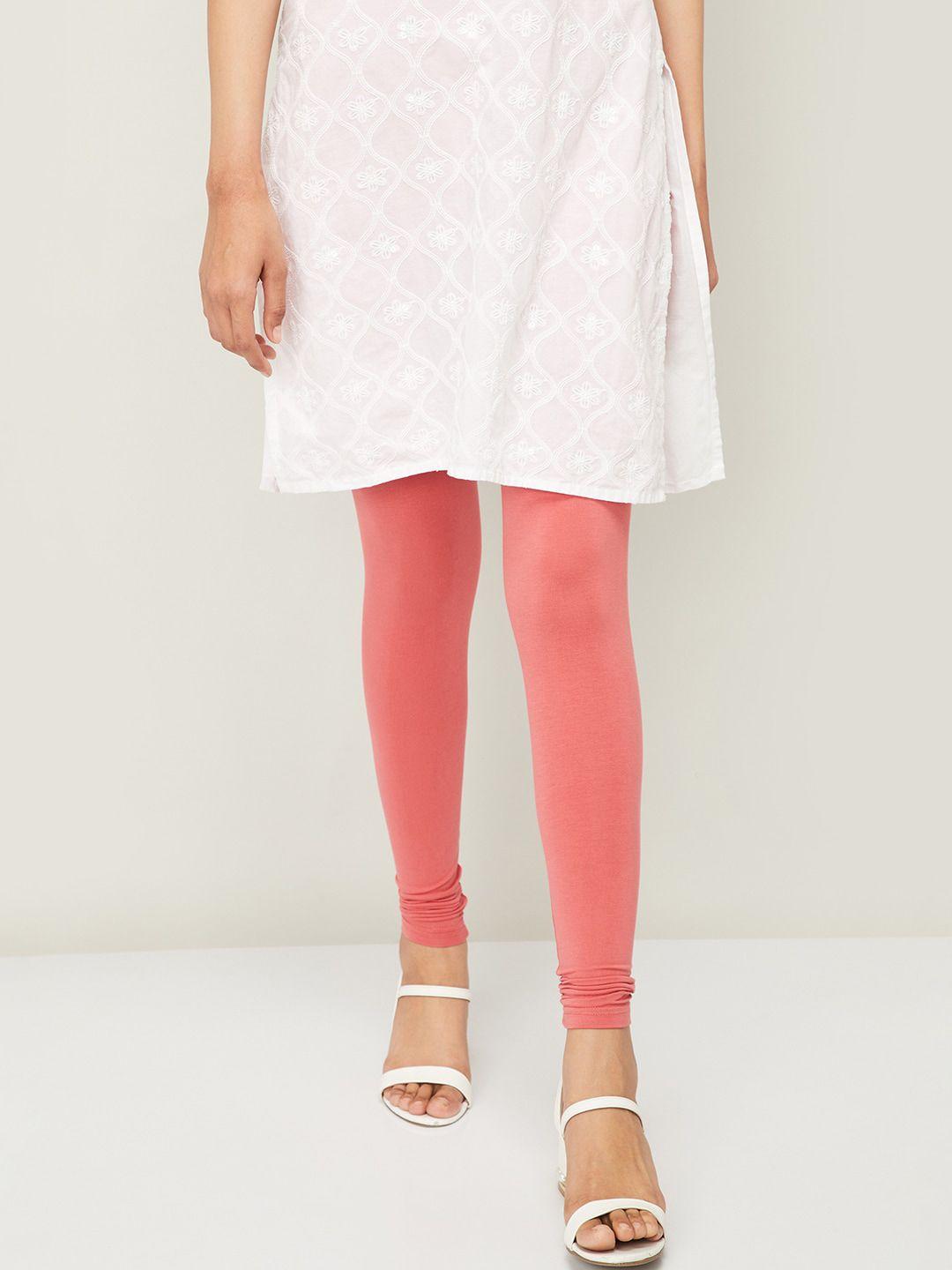 melange by lifestyle women coral-coloured solid ankle-length leggings