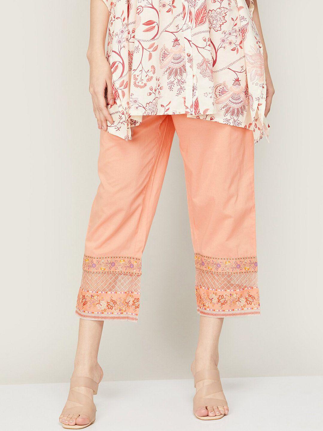 melange by lifestyle women cotton floral embroidered trousers