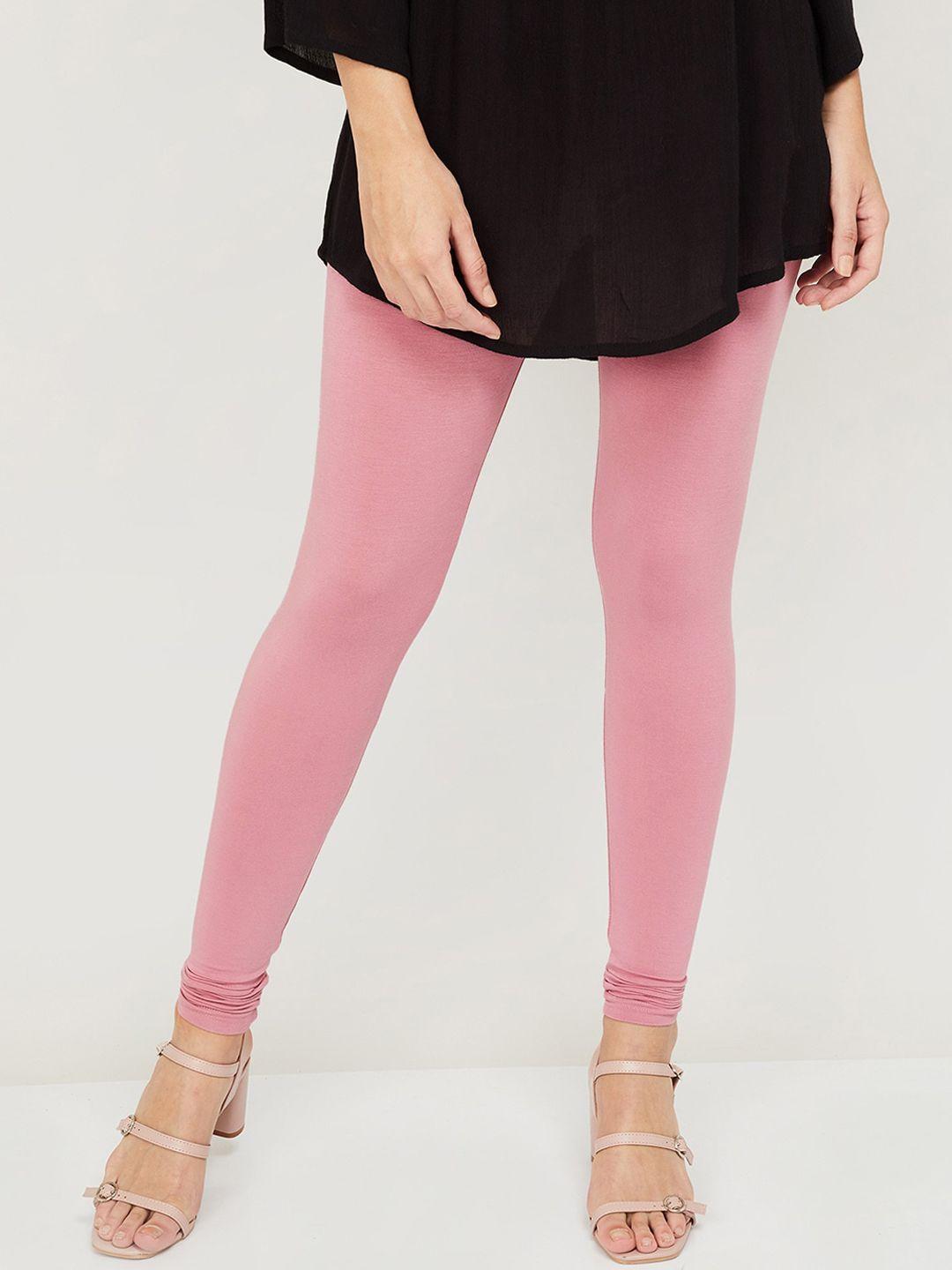 melange by lifestyle women pink solid cotton churidar-length leggings