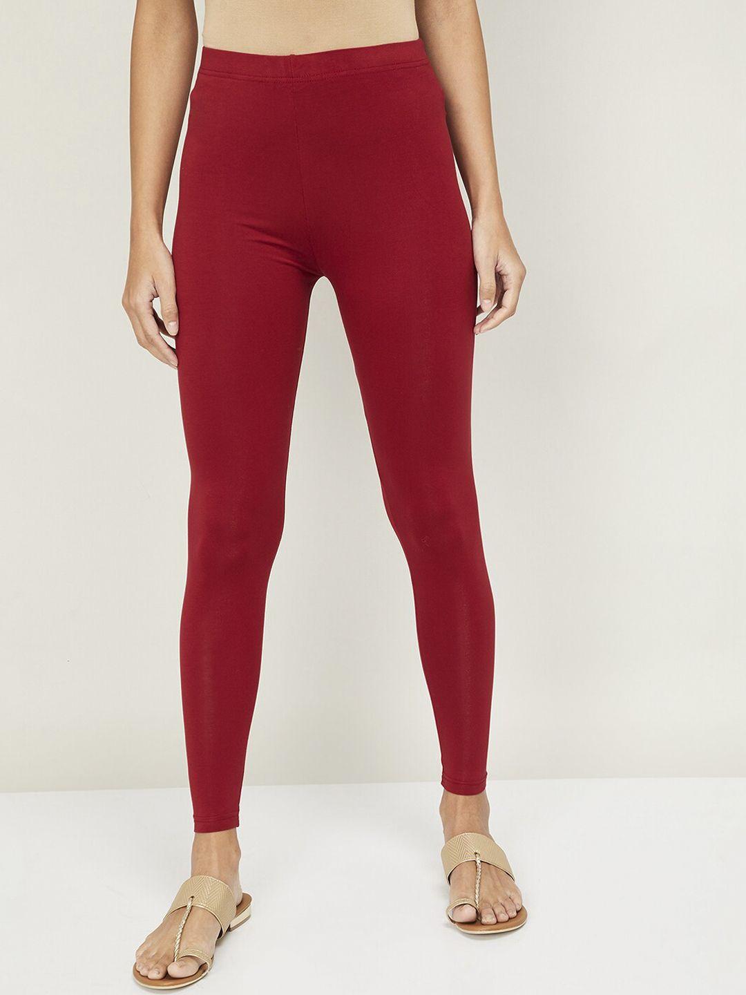 melange by lifestyle women red solid ankle-length leggings