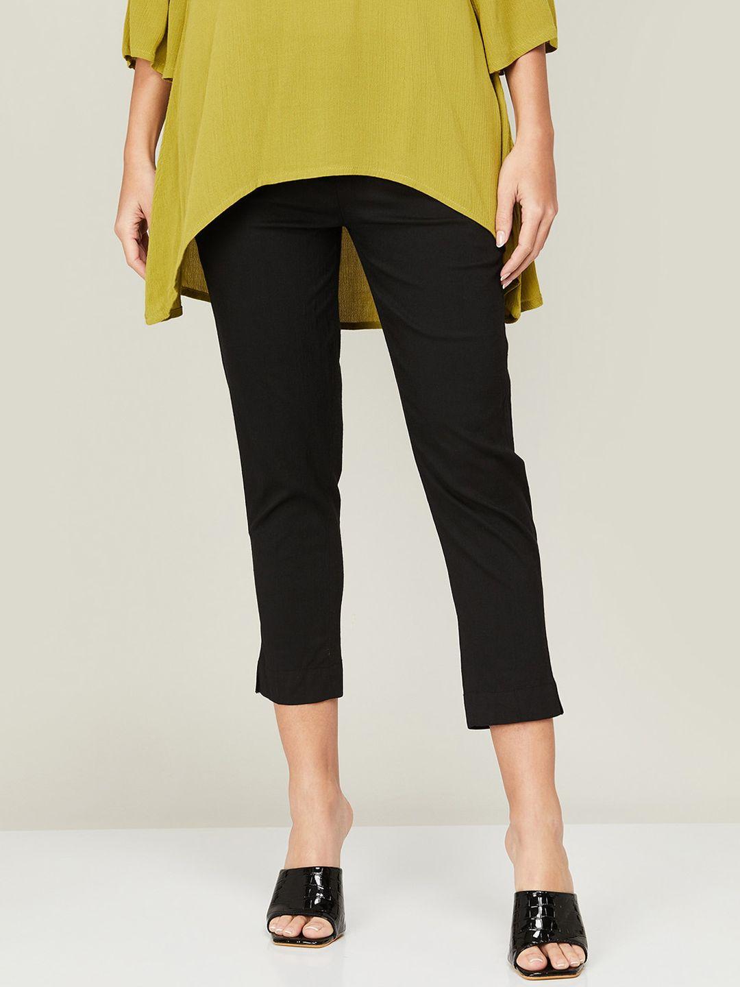 melange by lifestyle women solid mid-rise cropped trousers