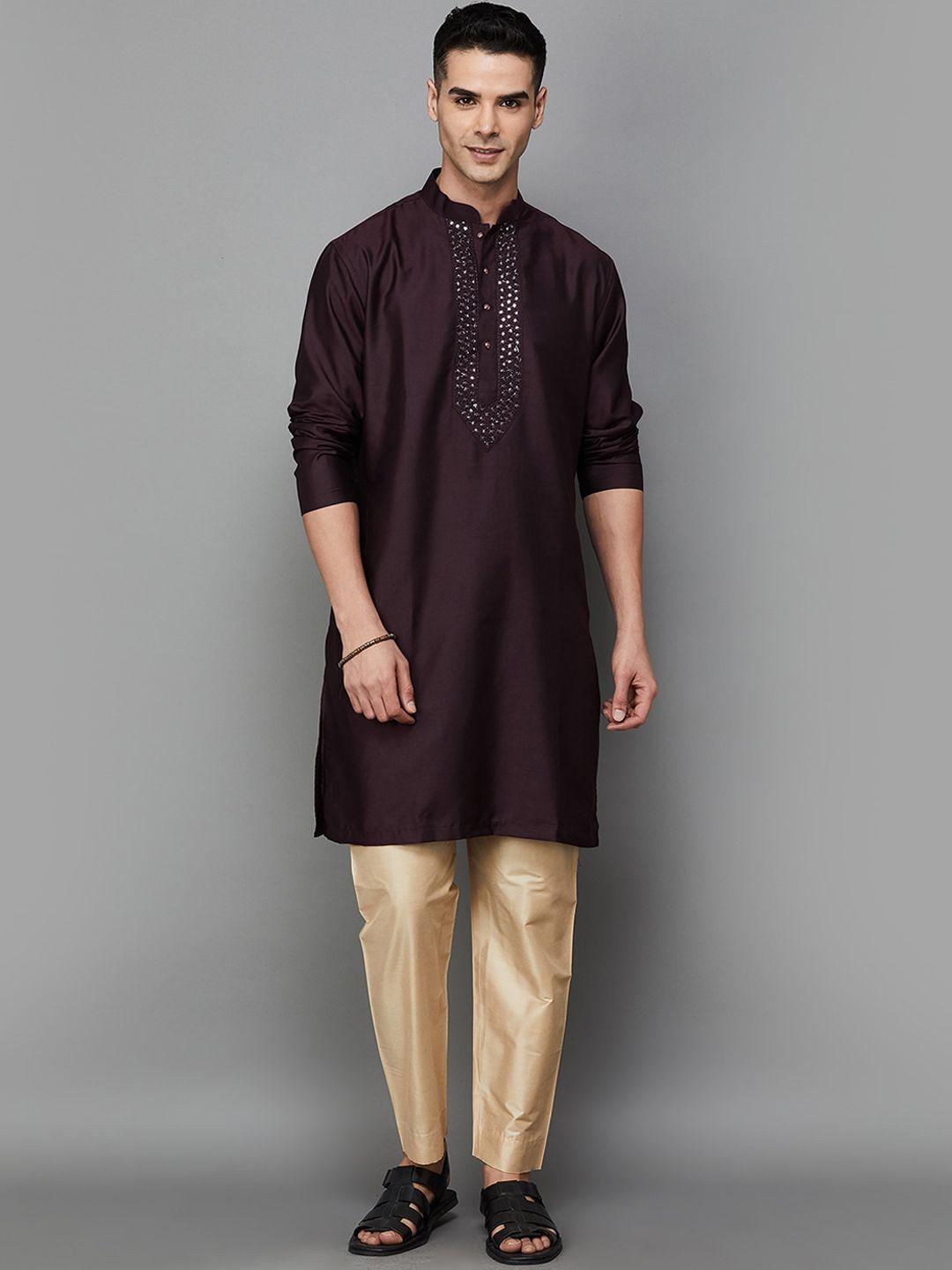 melange by lifestyle yoke design embroidered straight kurta with pyjamas